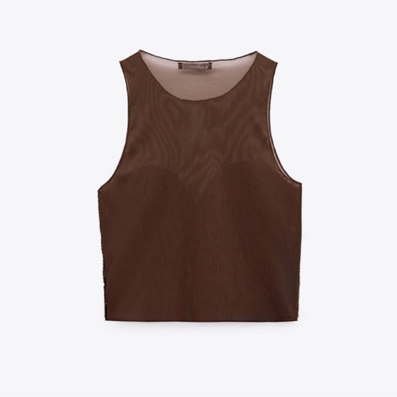Zara Brown Sequin Tulle crop top NWT - Picture 7 of 13